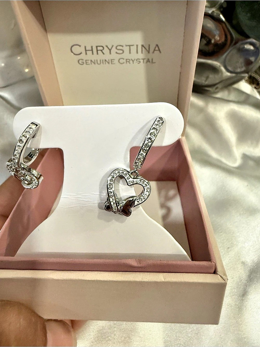 Chrystina Genuine Crystal Heart & Butterfly Dangle Hoop Earrings